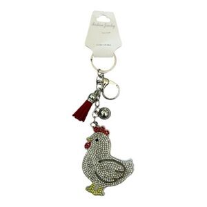 Rhinestone Chicken Keychain with Red Tassel